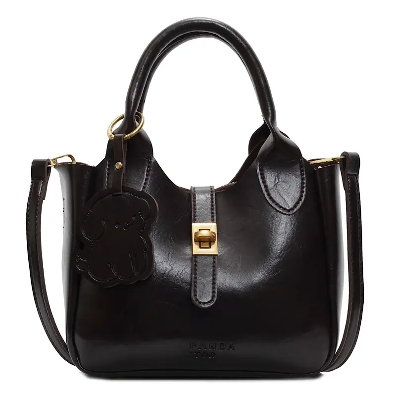 Women's Brown Leather Shoulder Bag with Gold Plated Handles - Image 3