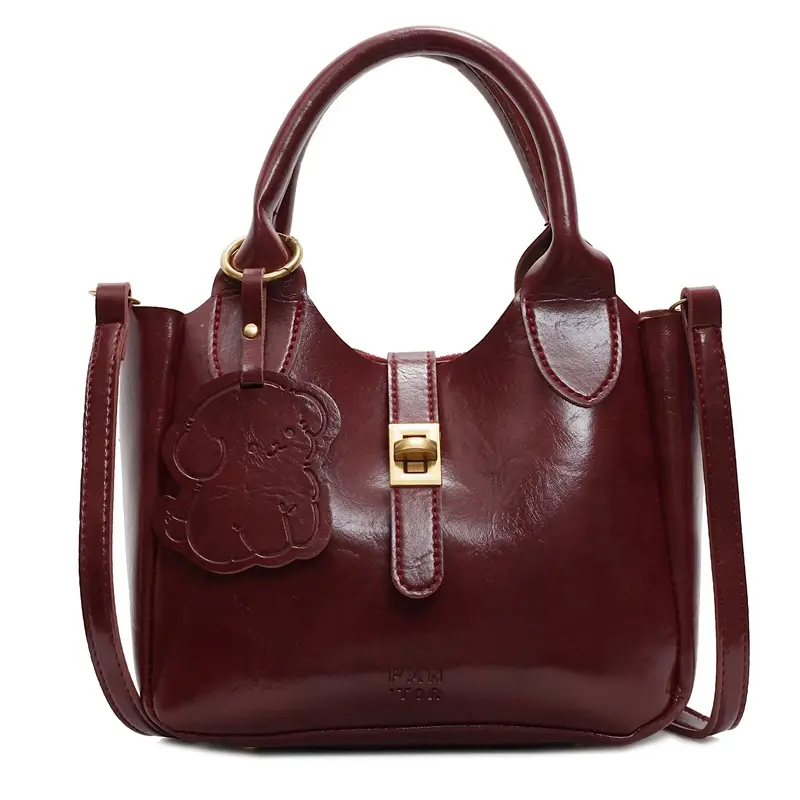 Women's Brown Leather Shoulder Bag with Gold Plated Handles - Image 4