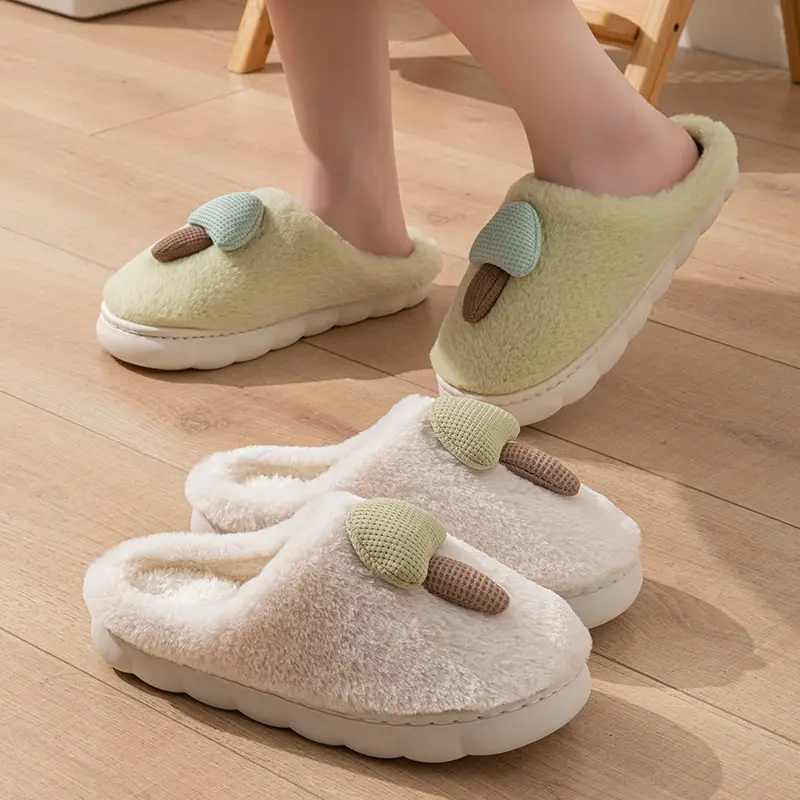 New Autumn and Winter Cotton Slippers for Women, Cartoon Mushroom Head, Home Indoor Fleece-Lined Thick Sole, Warm Couple Furry Slippers for Men - Image 7