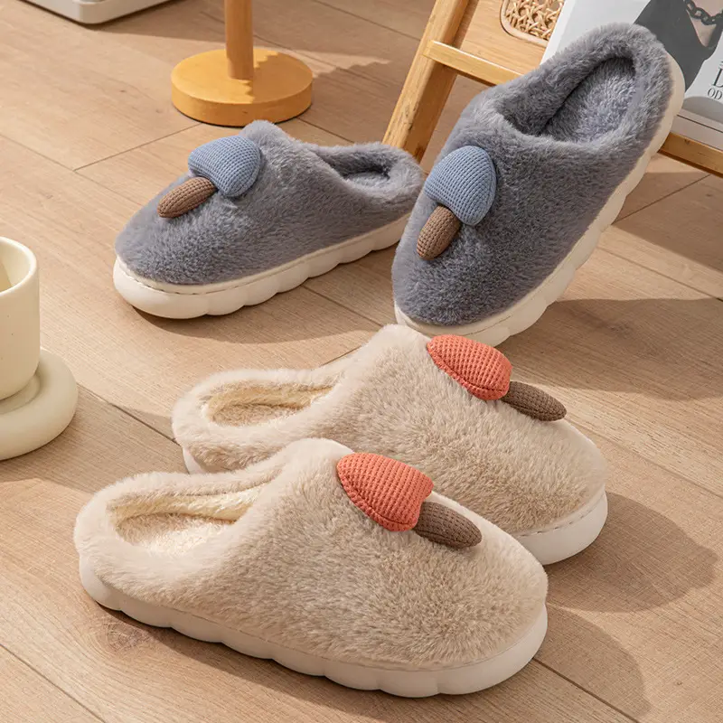 New Autumn and Winter Cotton Slippers for Women, Cartoon Mushroom Head, Home Indoor Fleece-Lined Thick Sole, Warm Couple Furry Slippers for Men - Image 8