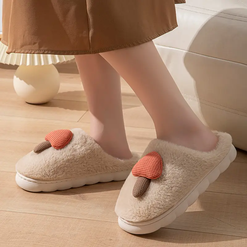 New Autumn and Winter Cotton Slippers for Women, Cartoon Mushroom Head, Home Indoor Fleece-Lined Thick Sole, Warm Couple Furry Slippers for Men - Image 9