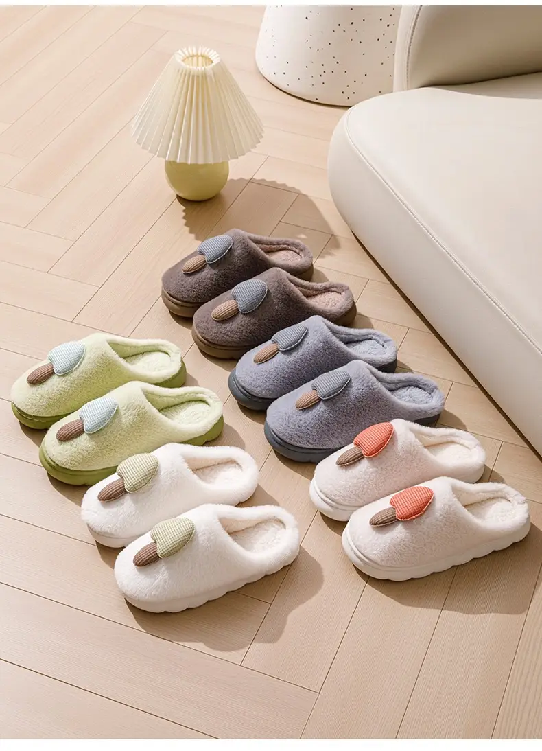 New Autumn and Winter Cotton Slippers for Women, Cartoon Mushroom Head, Home Indoor Fleece-Lined Thick Sole, Warm Couple Furry Slippers for Men — feature 14