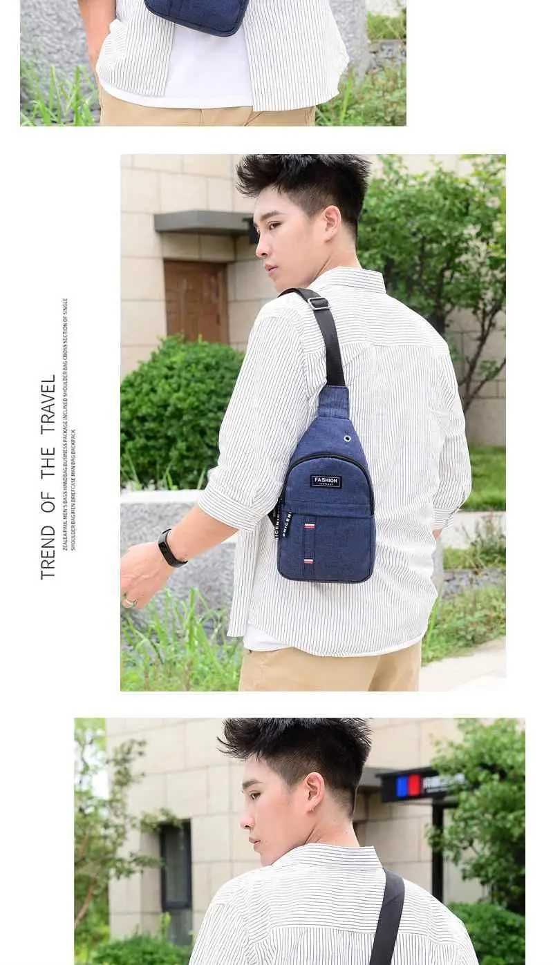 New Men's Crossbody Chest Bag Canvas Casual Korean Style Small Backpack — feature 10