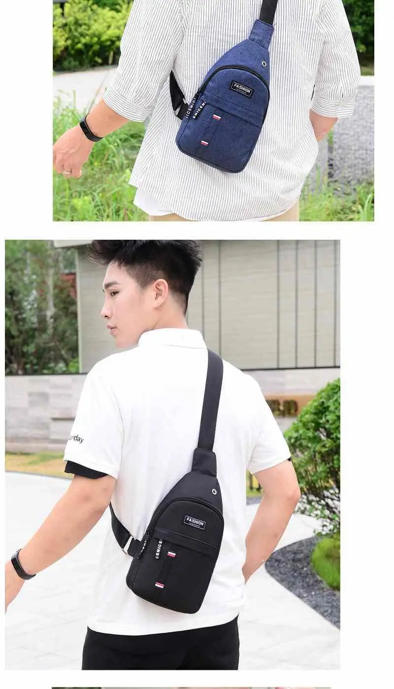 New Men's Crossbody Chest Bag Canvas Casual Korean Style Small Backpack — feature 11