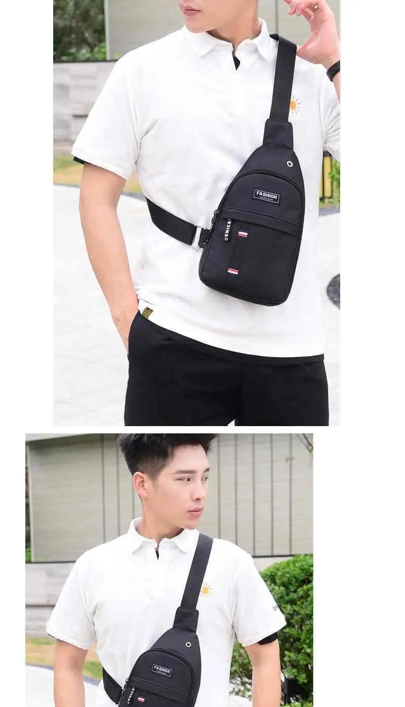 New Men's Crossbody Chest Bag Canvas Casual Korean Style Small Backpack — feature 12