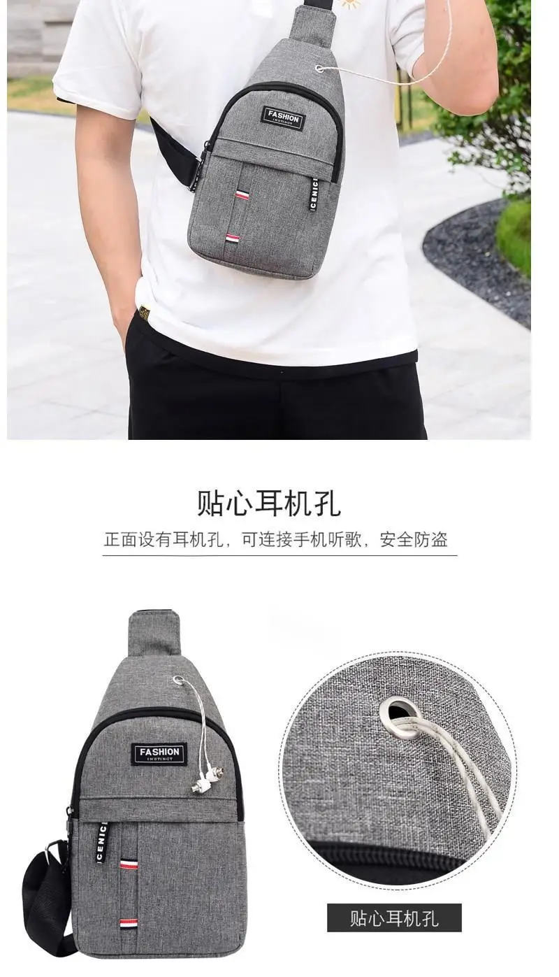 New Men's Crossbody Chest Bag Canvas Casual Korean Style Small Backpack — feature 2