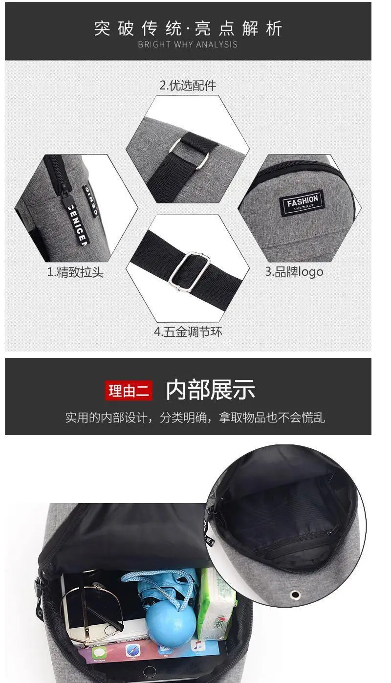 New Men's Crossbody Chest Bag Canvas Casual Korean Style Small Backpack — feature 3