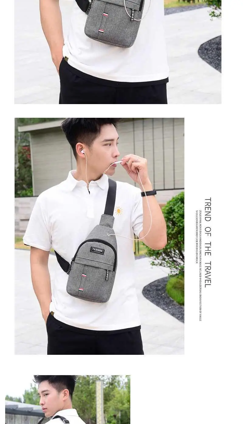 New Men's Crossbody Chest Bag Canvas Casual Korean Style Small Backpack — feature 7