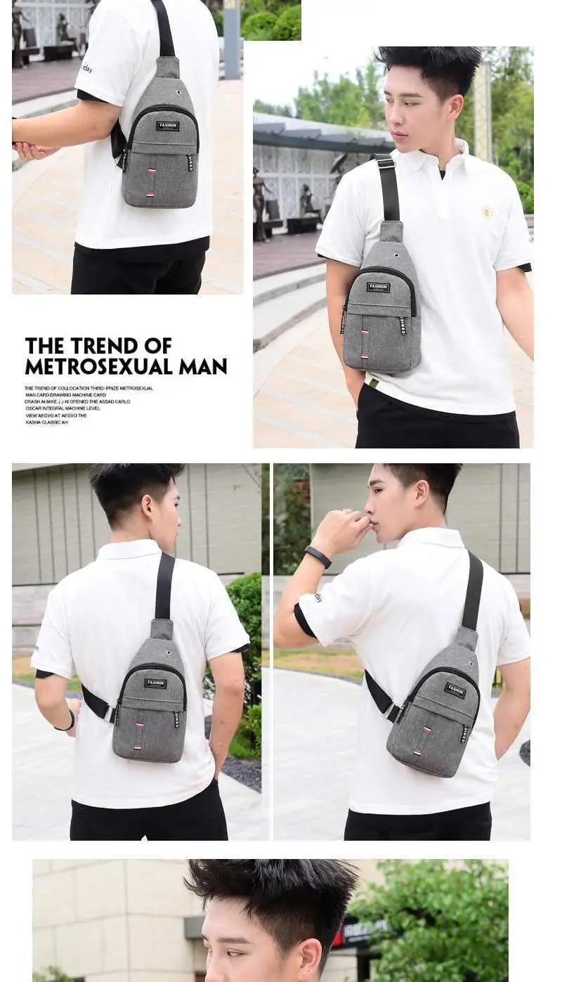 New Men's Crossbody Chest Bag Canvas Casual Korean Style Small Backpack — feature 8
