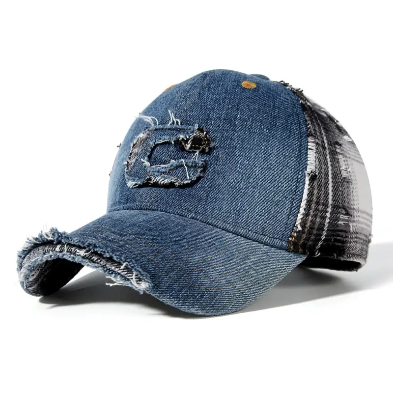 Men Denim Peaked Cap Ripped Hip Hop Casual Summer - Image 7