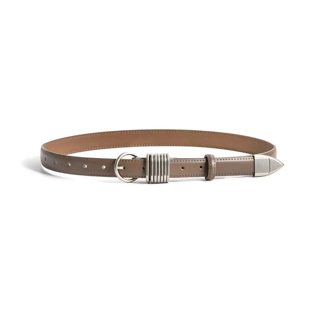 White Genuine Leather Women's Belt with Silver Buckle - Image 8