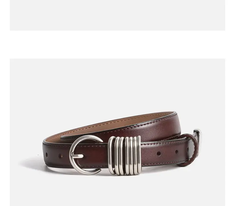 White Genuine Leather Women's Belt with Silver Buckle — feature 11