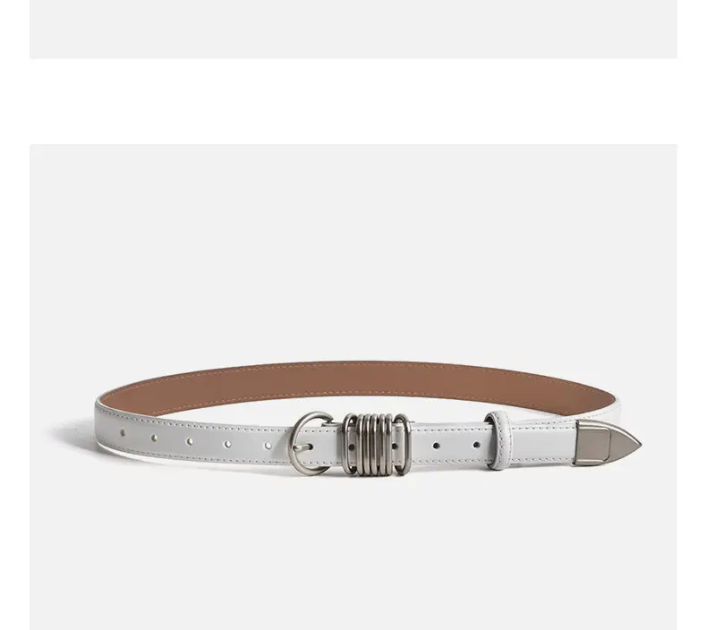 White Genuine Leather Women's Belt with Silver Buckle — feature 12