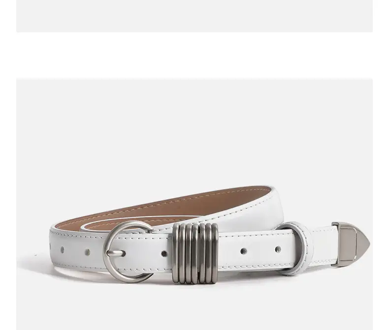 White Genuine Leather Women's Belt with Silver Buckle — feature 13