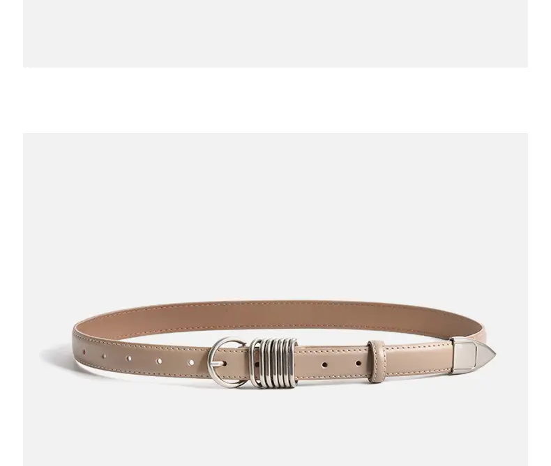 White Genuine Leather Women's Belt with Silver Buckle — feature 14