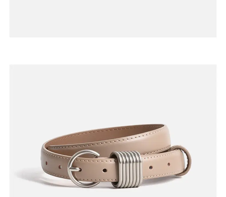 White Genuine Leather Women's Belt with Silver Buckle — feature 15