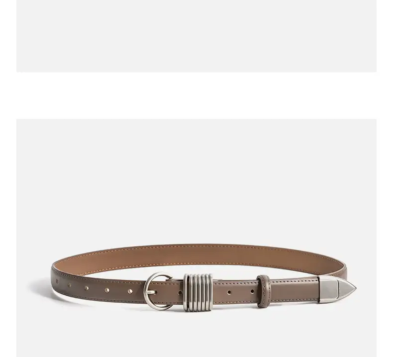 White Genuine Leather Women's Belt with Silver Buckle — feature 16