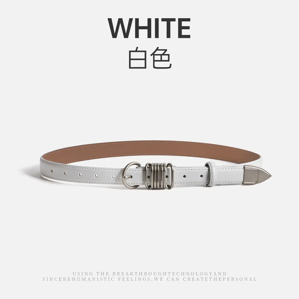 White Genuine Leather Women's Belt with Silver Buckle - Image 2