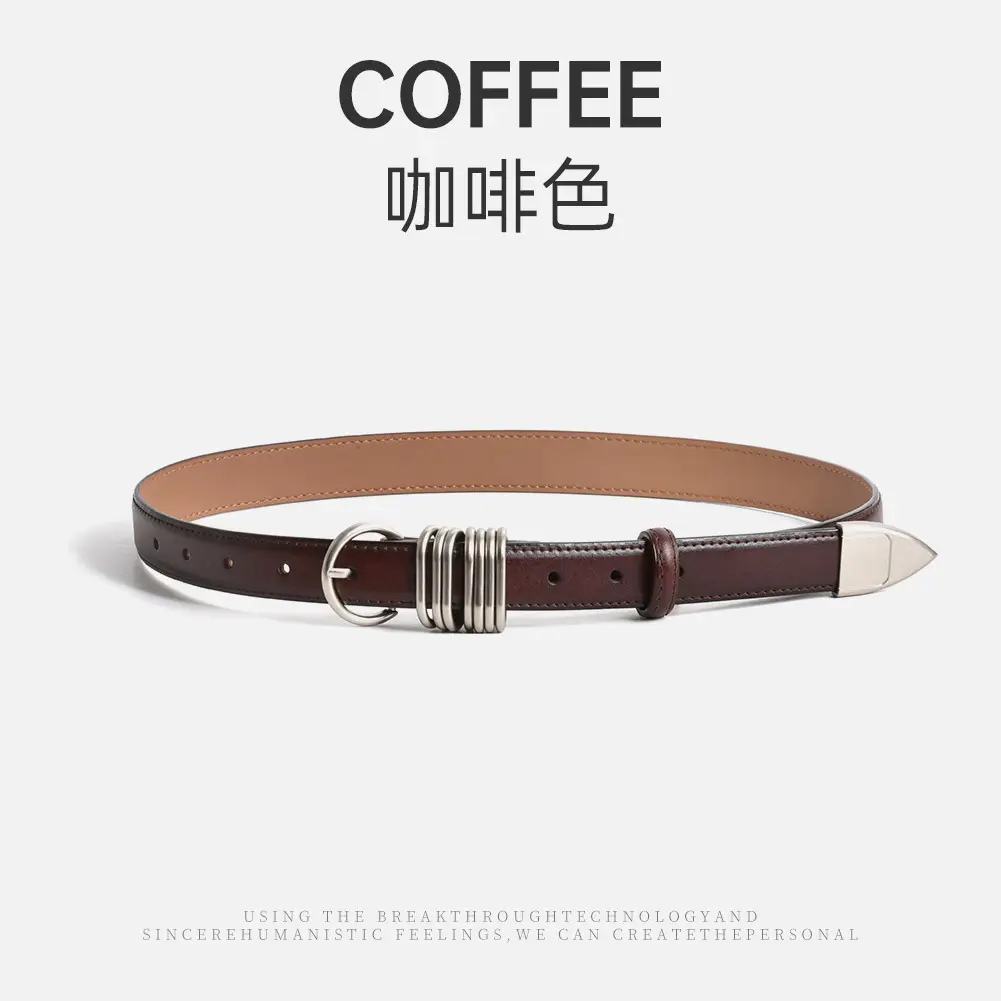 White Genuine Leather Women's Belt with Silver Buckle - Image 3