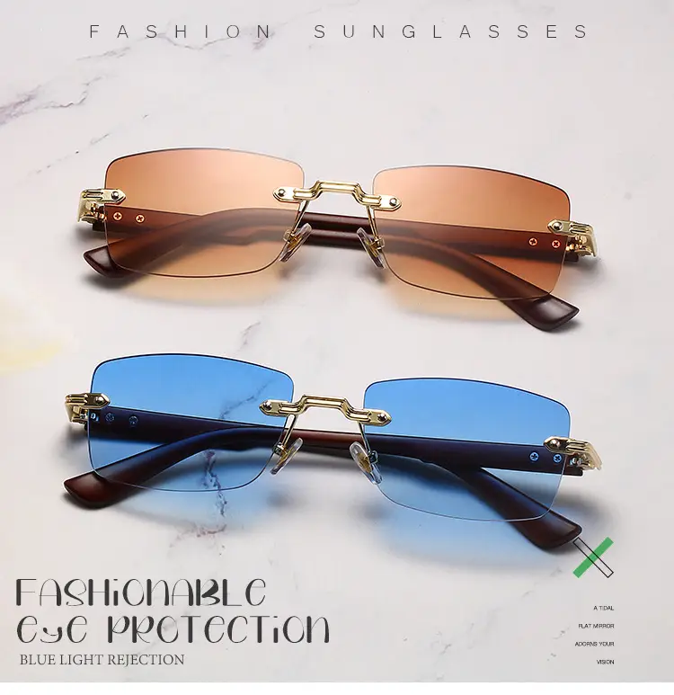 Square Rimless Sunglasses for Men Pink Anti-UV — feature 1