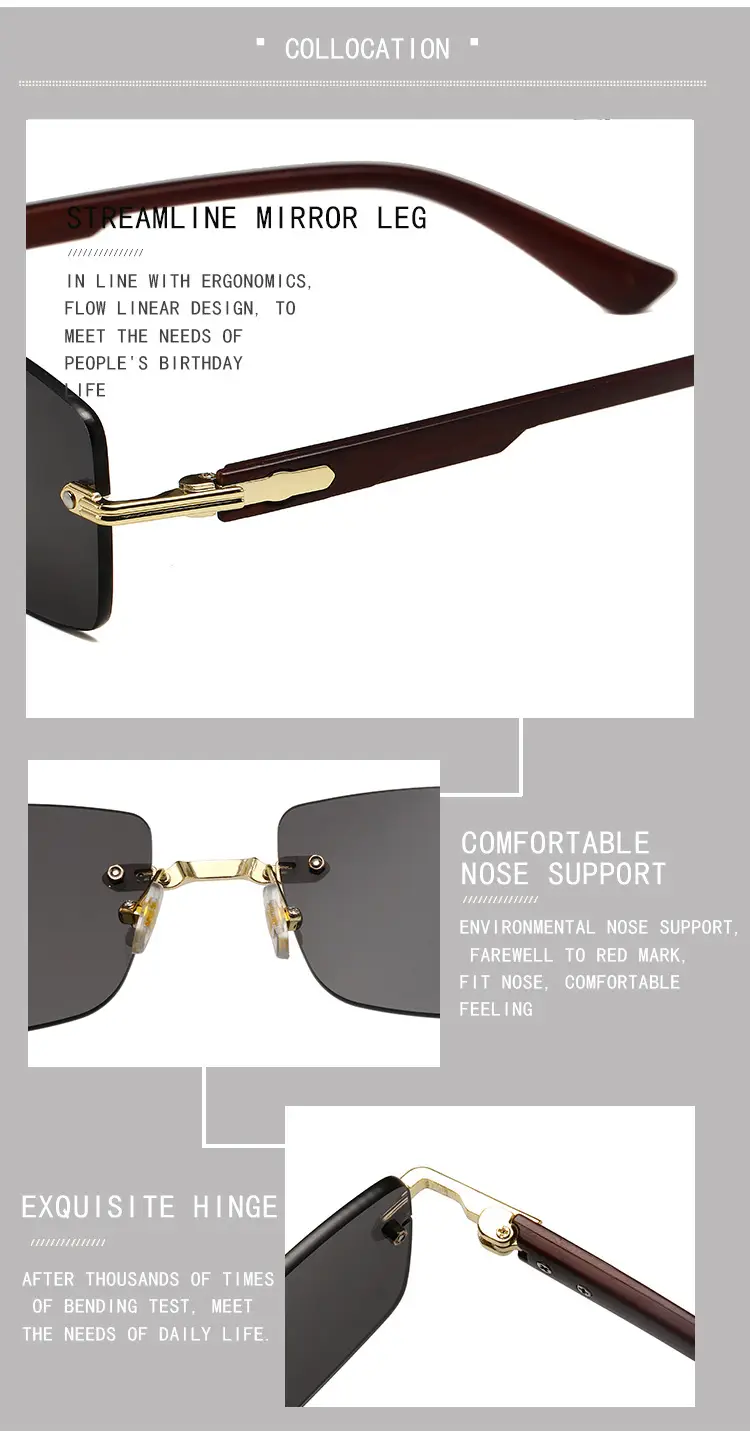 Square Rimless Sunglasses for Men Pink Anti-UV — feature 15