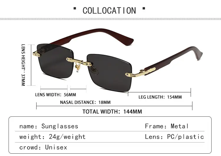Square Rimless Sunglasses for Men Pink Anti-UV — feature 5