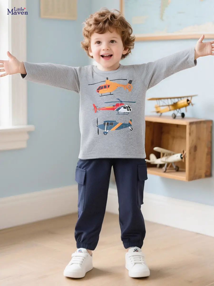 Little Maven Autum Boys T-Shirt Long Sleeve Cartoon Graphic - Image 3