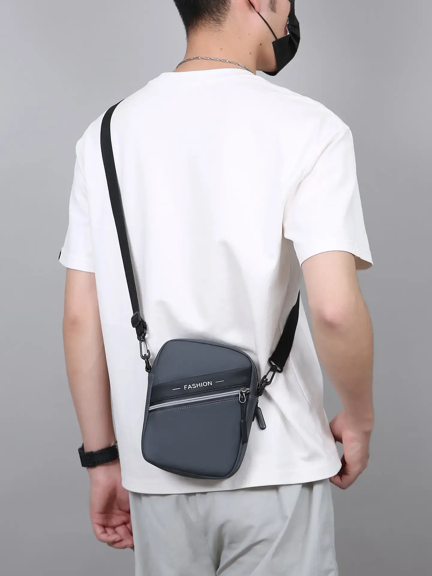 Men's Lightweight Crossbody Bag Black Multi Compartment - Image 7