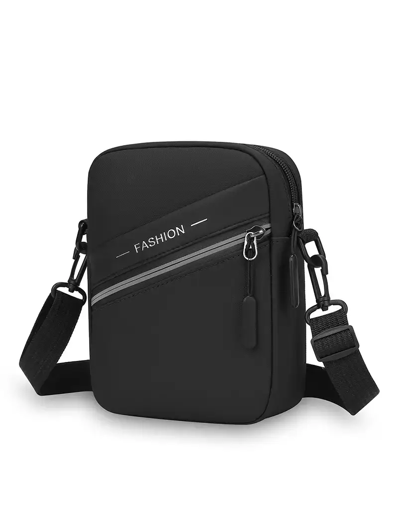 Men's Lightweight Crossbody Bag Black Multi Compartment - Image 9