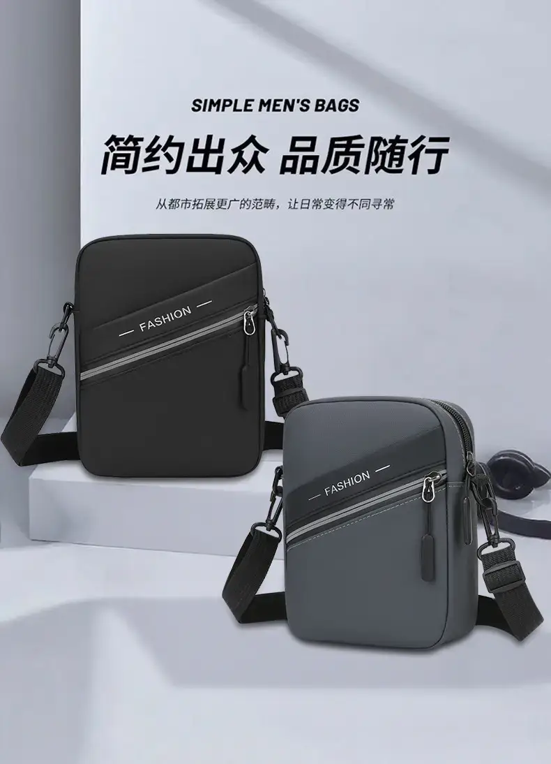 Men's Lightweight Crossbody Bag Black Multi Compartment — feature 1