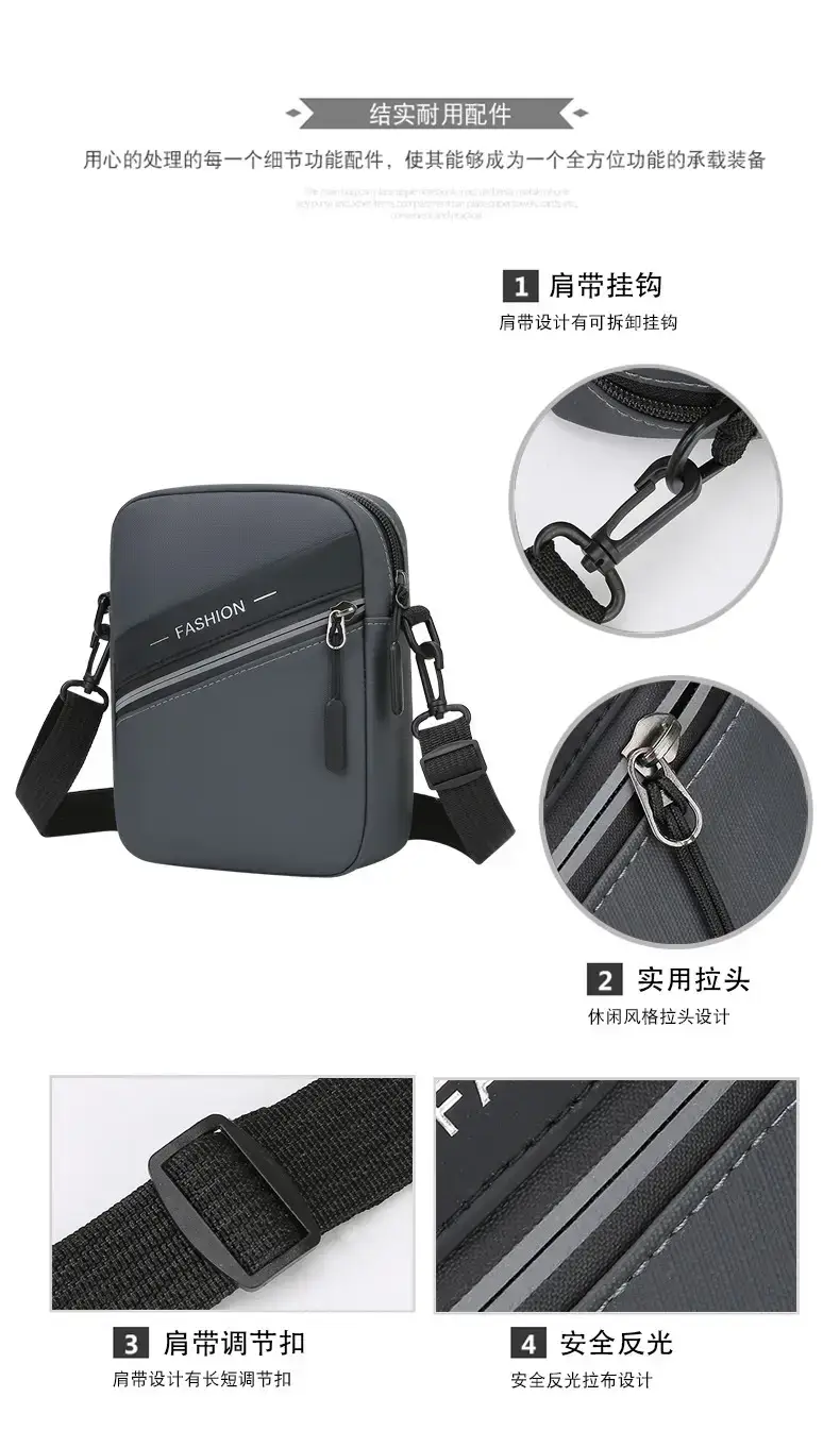 Men's Lightweight Crossbody Bag Black Multi Compartment — feature 2