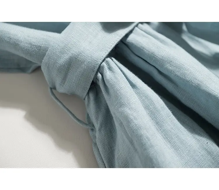 2026 Summer Linen Dress Light Blue Artistic Round Neck — feature 11