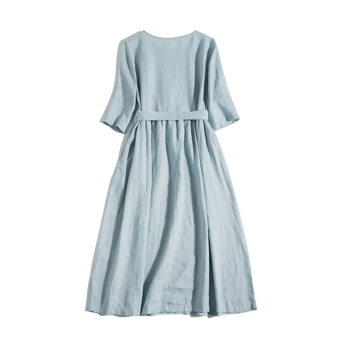 2026 Summer Linen Dress Light Blue Artistic Round Neck — feature 5