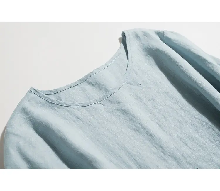 2026 Summer Linen Dress Light Blue Artistic Round Neck — feature 6