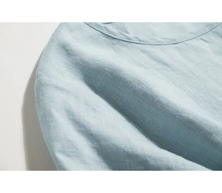 2026 Summer Linen Dress Light Blue Artistic Round Neck — feature 7