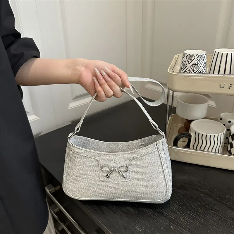 Silver Textured Shoulder Bag for Women - Image 5