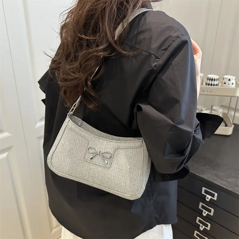 Silver Textured Shoulder Bag for Women - Image 7