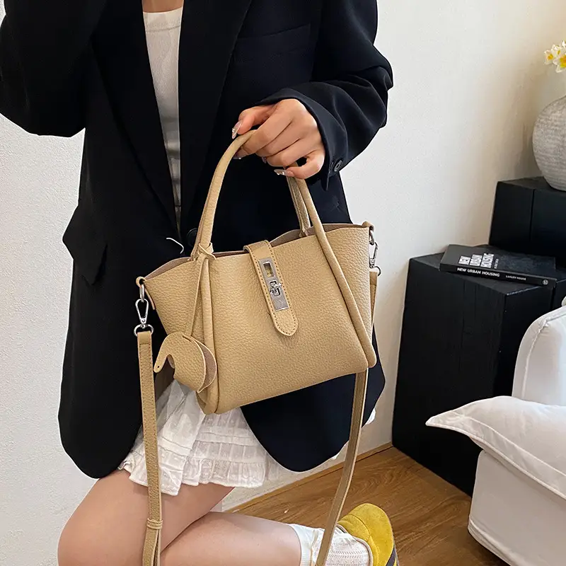 Vintage Bucket Bag for Women Cream Leather Shoulder Crossbody - Image 12