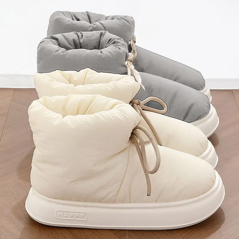 Women's Winter 2025 New Cotton Slippers for Going Out, Warm High-Top Indoor Thick-Soled Cotton Slippers for Couples in Winter