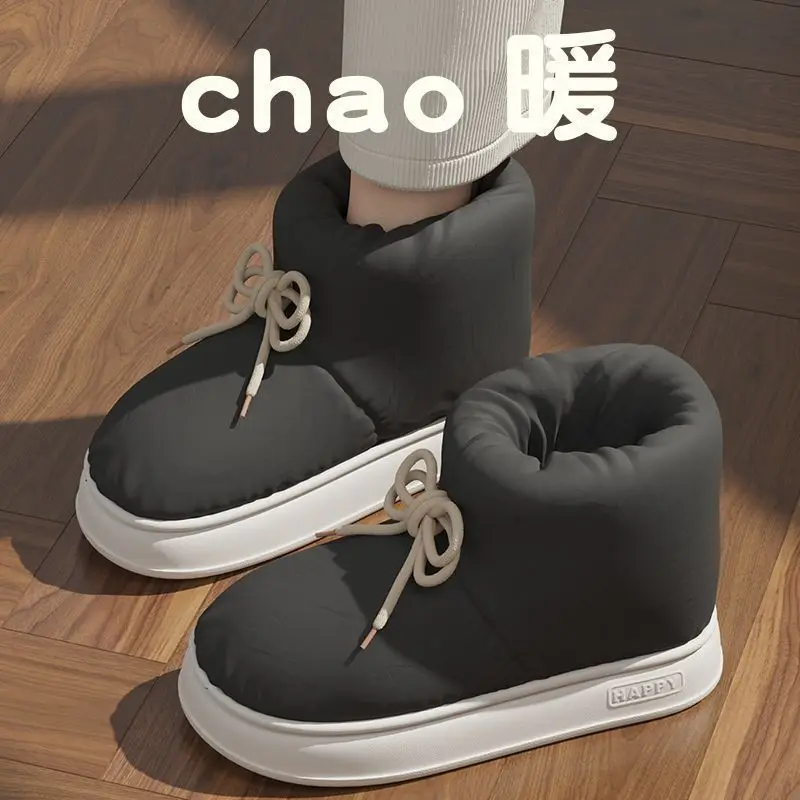 Women's Winter 2025 New Cotton Slippers for Going Out, Warm High-Top Indoor Thick-Soled Cotton Slippers for Couples in Winter
