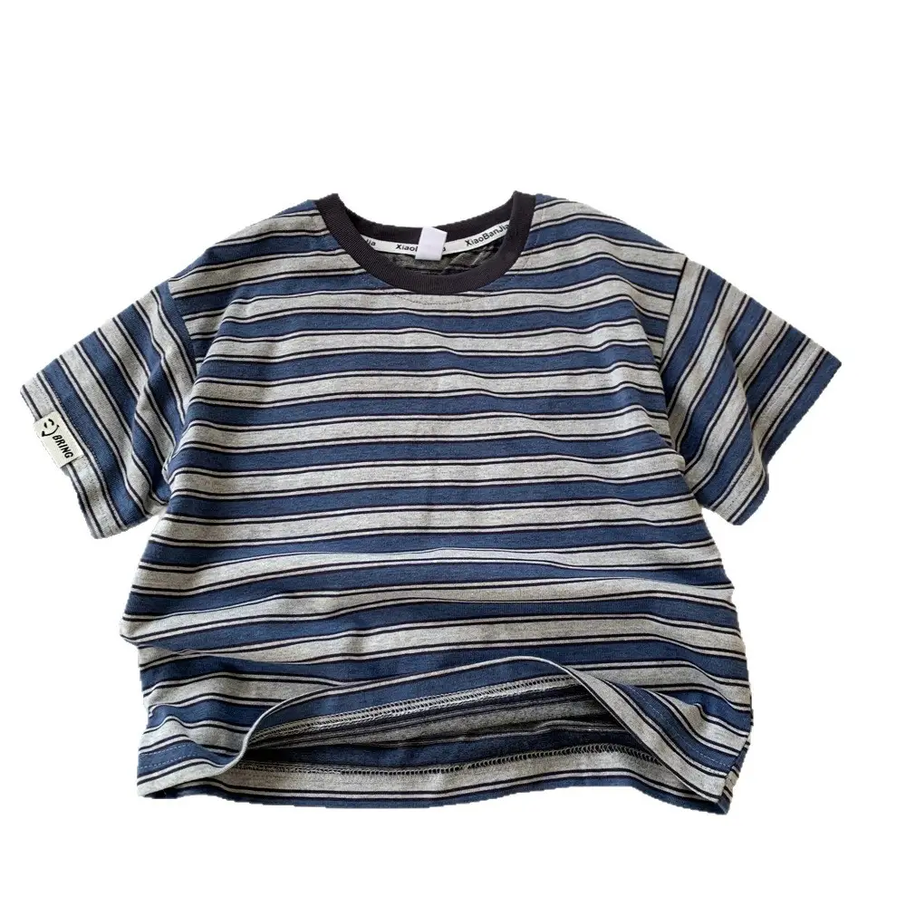 2025 Boys Striped T-Shirt Blue White Loose Casual - Image 6