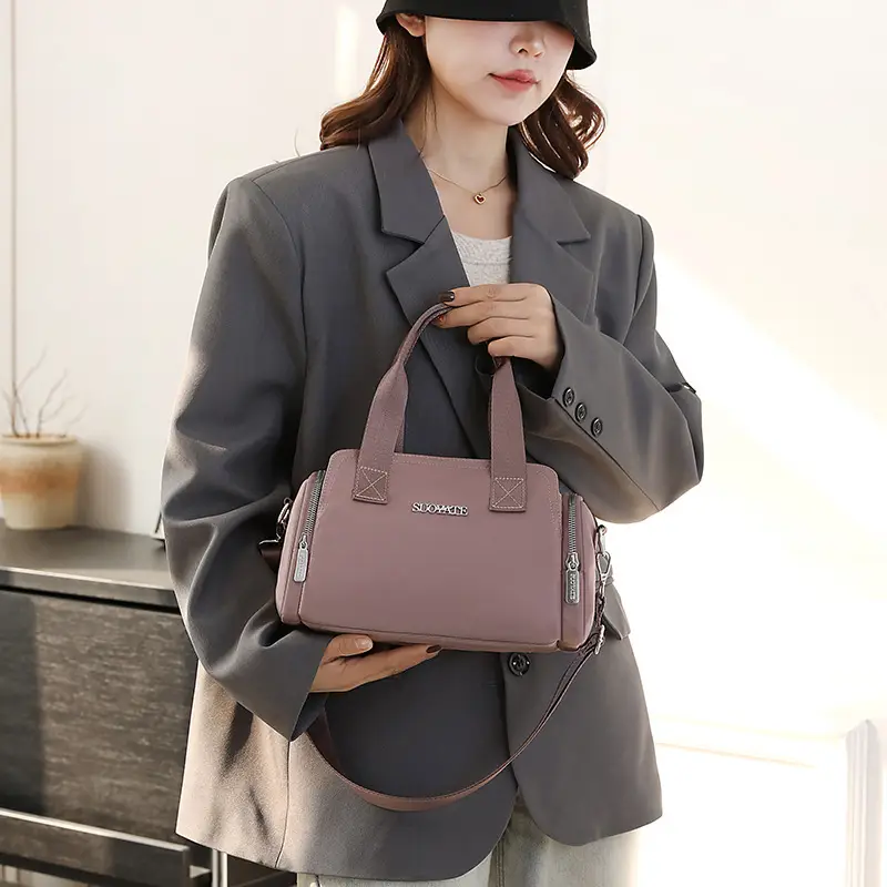 Women's Black Nylon Shoulder Bag with Zip Pockets - Image 13