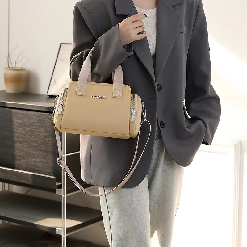 Women's Black Nylon Shoulder Bag with Zip Pockets - Image 14