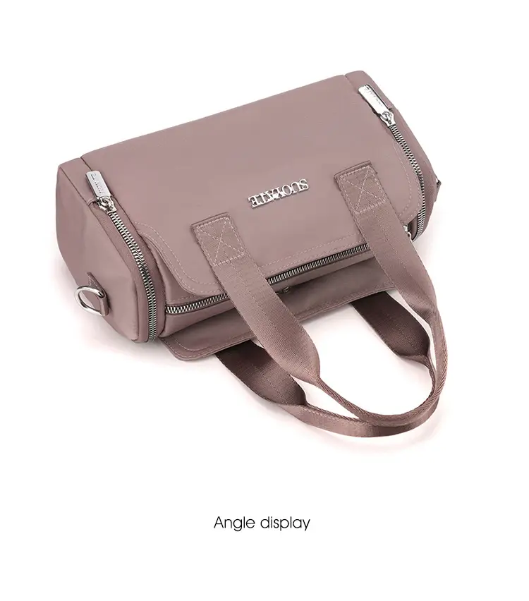 Women's Black Nylon Shoulder Bag with Zip Pockets — feature 15