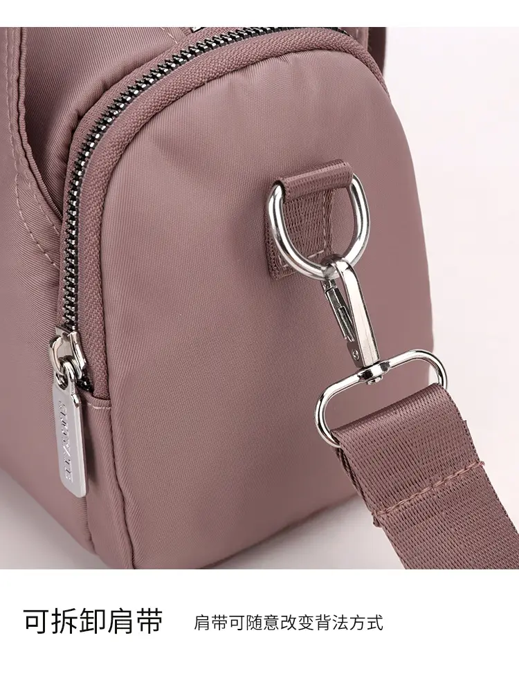 Women's Black Nylon Shoulder Bag with Zip Pockets — feature 18