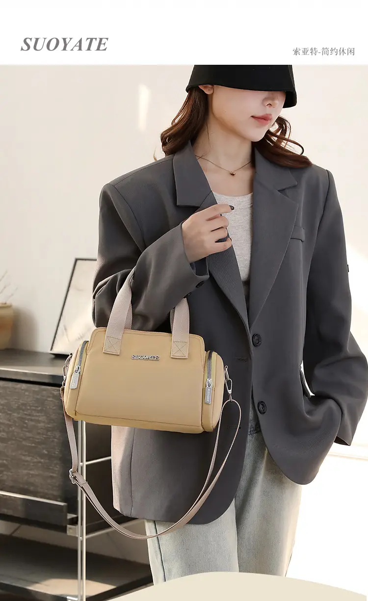 Women's Black Nylon Shoulder Bag with Zip Pockets — feature 2