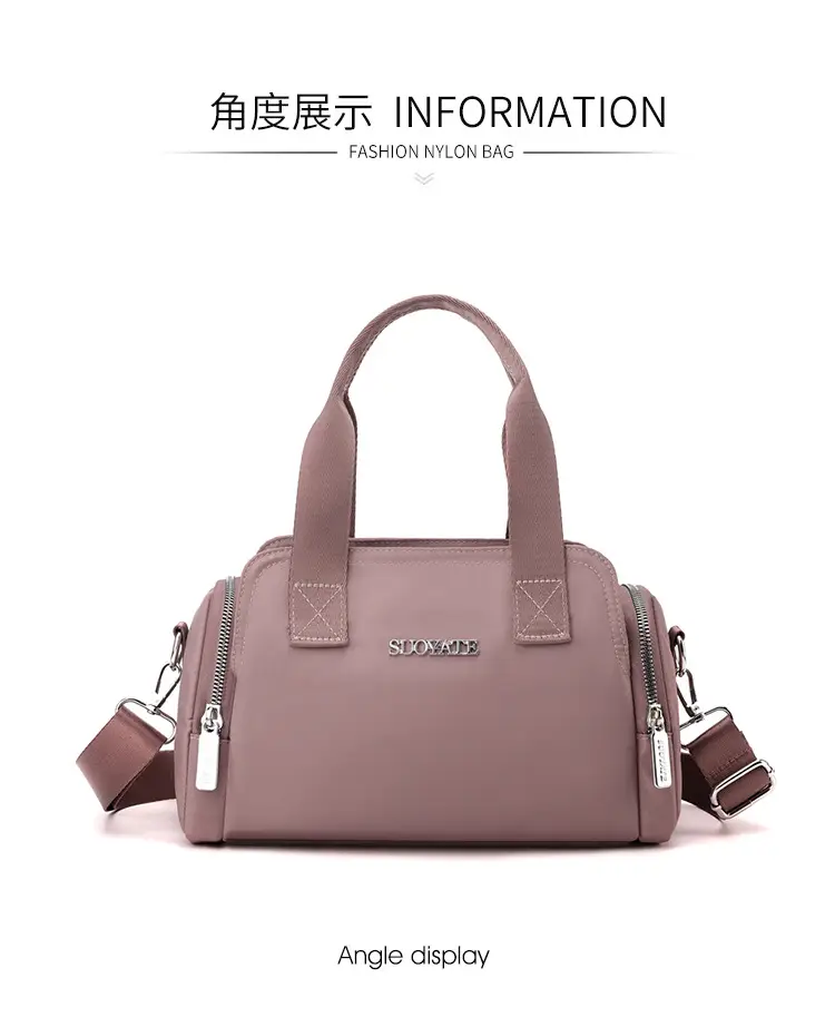 Women's Black Nylon Shoulder Bag with Zip Pockets — feature 22