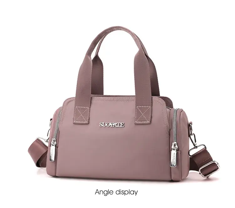 Women's Black Nylon Shoulder Bag with Zip Pockets — feature 23