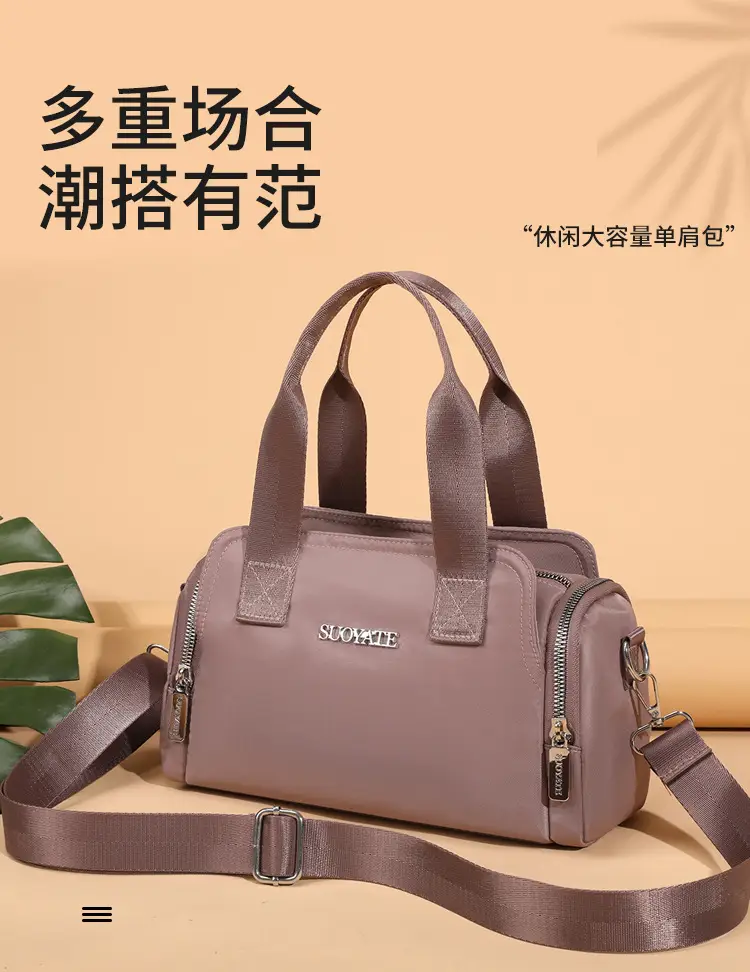 Women's Black Nylon Shoulder Bag with Zip Pockets — feature 6