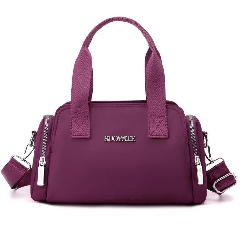 Women's Black Nylon Shoulder Bag with Zip Pockets - Image 2